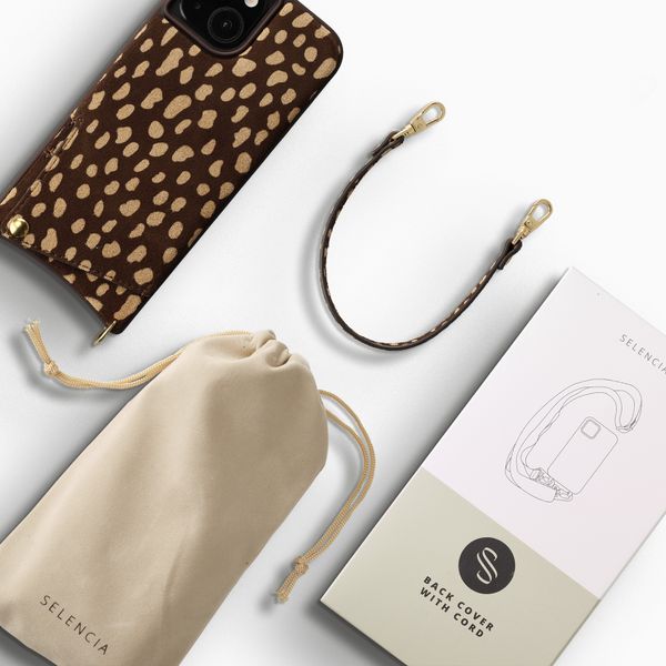 Selencia Nova cover posteriore in vera pelle con portacarte Apple iPhone 15 - Fawn Chic