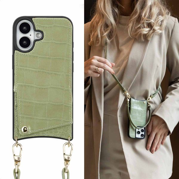 Selencia Cover per telefono Nova Croco con cordino e portacarte Apple iPhone 16 - Sage Green
