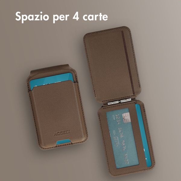 Accezz Portafoglio in pelle magnetico con supporto - Compatibile con Apple Find My - Coffee Brown