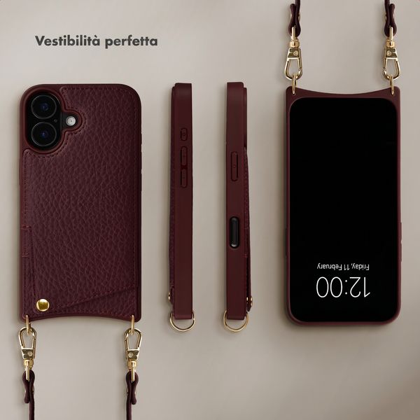 Selencia Cover per telefono Nova con cordino e portacarte Apple iPhone 16 - Bold Burgundy