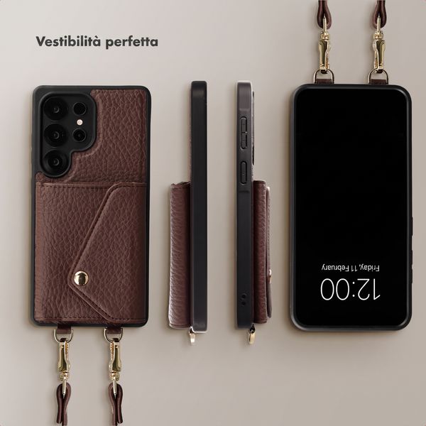 Selencia Cover per telefono Sera con cordino e portacarte a busta Samsung Galaxy S25 Ultra - Chocolate Brown