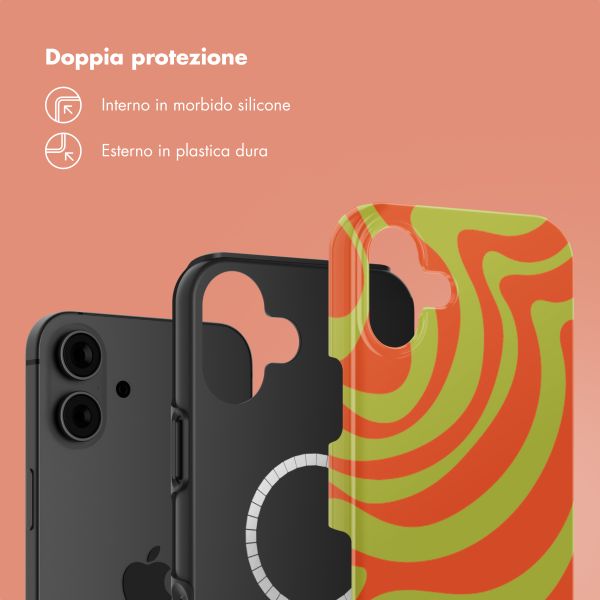 Selencia Cover posteriore Vivid con MagSafe Apple iPhone 16 - Wavy Swirl Orange Fern