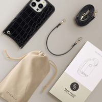 Selencia Cover per telefono Nova Croco con cordino e portacarte Apple iPhone 14 Pro - Nero