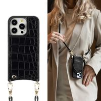 Selencia Cover per telefono Nova Croco con cordino e portacarte Apple iPhone 14 Pro - Nero