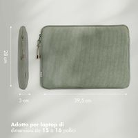 Selencia Cover per laptop in velluto a coste 15-16 pollici - Sleeve per laptop - Pistache Cream