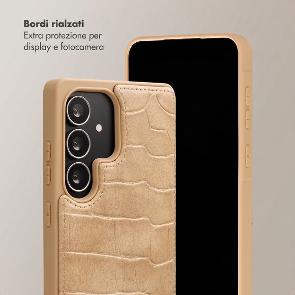 Selencia Cover per telefono Nova Croco con cordino e portacarte Samsung Galaxy S25 Ultra - Toasted Almond