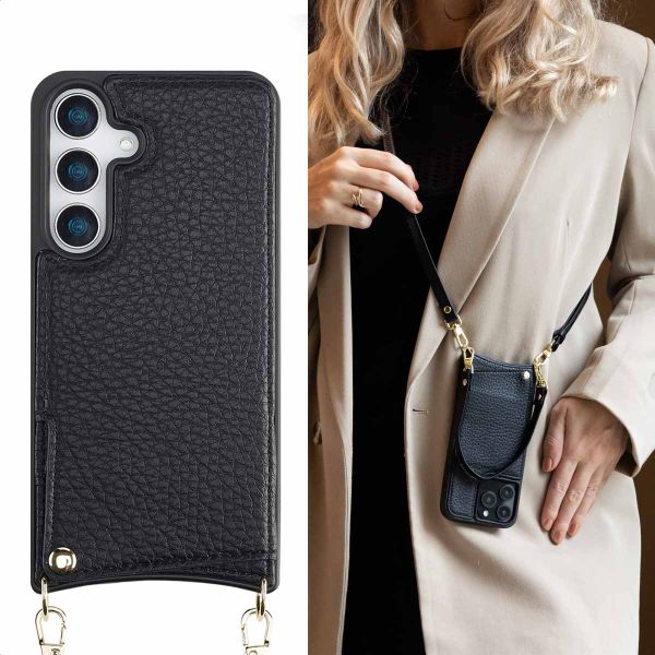 Selencia Cover per telefono Nova con cordino e portacarte Samsung Galaxy S25 - Nero