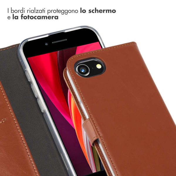 Selencia Cover a libro in vera pelle Apple iPhone 17e / 16e - Marrone chiaro