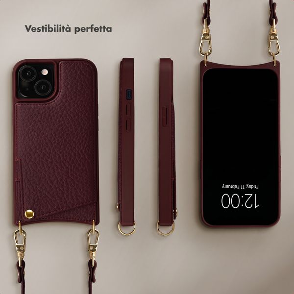 Selencia Cover per telefono Nova con cordino e portacarte Apple iPhone 15 - Bold Burgundy