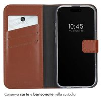 Selencia Cover a libro in vera pelle Apple iPhone 16 - Marrone chiaro