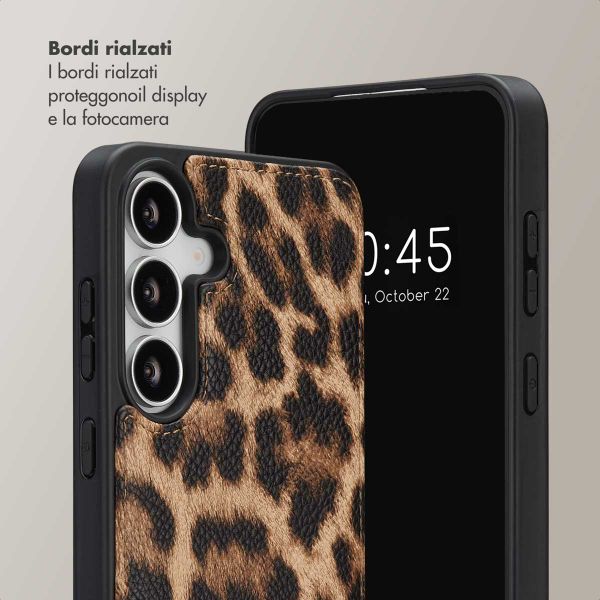 Selencia Cover per telefono Nova con cordino e portacarte Samsung Galaxy S25 FE - Leopard