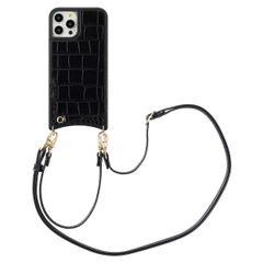 Selencia Cover per telefono Nova Croco con cordino e portacarte Apple iPhone 12 (Pro) - Nero