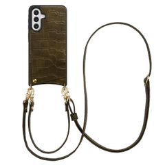 Selencia Cover per telefono Nova Croco con cordino e portacarte Samsung Galaxy A56 - Dark Olive