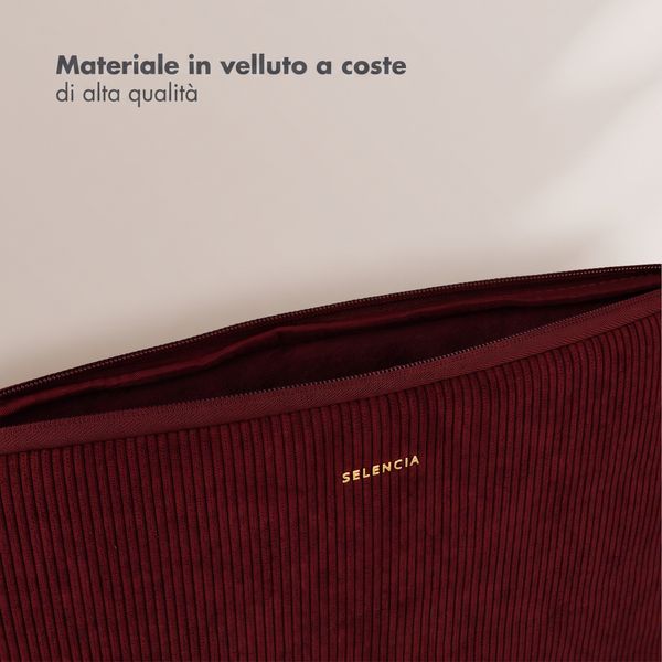 Selencia Cover per laptop in velluto a coste 13-14 pollici - Sleeve per laptop - Deep Burgundy