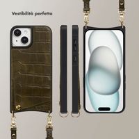 Selencia Cover per telefono Nova Croco con cordino e portacarte Apple iPhone 15 - Dark Olive