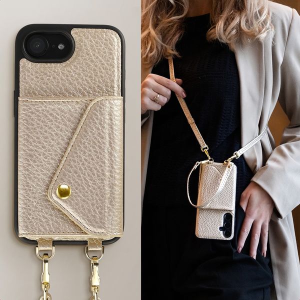 Selencia Cover per telefono Sera con cordino e portacarte a busta Apple iPhone 17e / 16e - Champagne