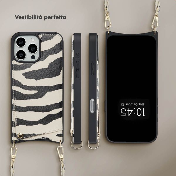 Selencia Cover per telefono Nova con cordino e portacarte Apple iPhone 16 Pro Max - Zazzy Zebra