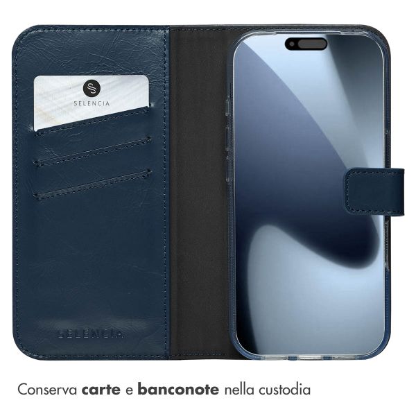 Selencia Cover a libro in vera pelle Apple iPhone 17 Pro - Blu