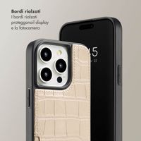 Selencia Cover per telefono Nova Croco con cordino e portacarte Apple iPhone 15 Pro - Beige