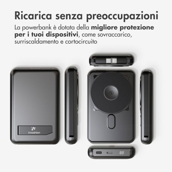 imoshion Powerbank MagSafe 4-in-1 con supporto da 10.000 mAh – Power Delivery – iPhone / AirPods / Apple Watch – Nero