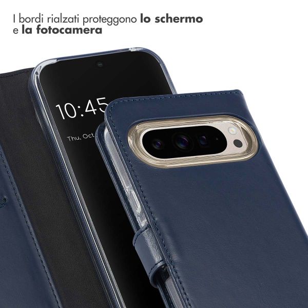 Selencia Cover a libro in vera pelle Google Pixel 9 / 9 Pro - Blu