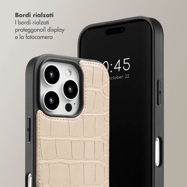 Selencia Cover per telefono Nova Croco con cordino e portacarte Apple iPhone 16 Pro - Beige