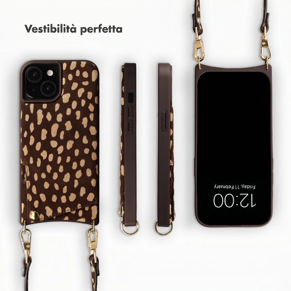 Selencia Nova cover posteriore in vera pelle con portacarte Apple iPhone 15 - Fawn Chic