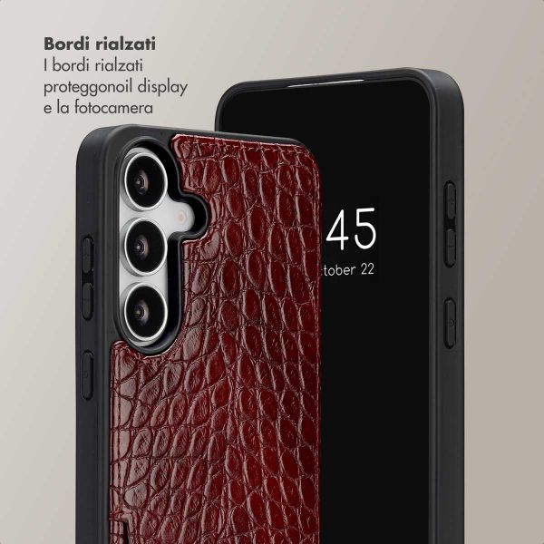 Selencia Cover per telefono Nova Croco con cordino e portacarte Samsung Galaxy S25 FE - Burgundy