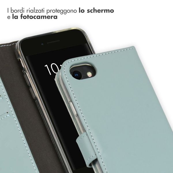 Selencia Cover a libro in vera pelle Apple iPhone SE (2022 / 2020) / 8 / 7 / 6(s) - Air Blue