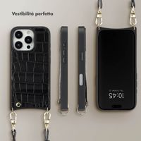 Selencia Cover per telefono Nova Croco con cordino e portacarte Apple iPhone 16 Pro - Nero