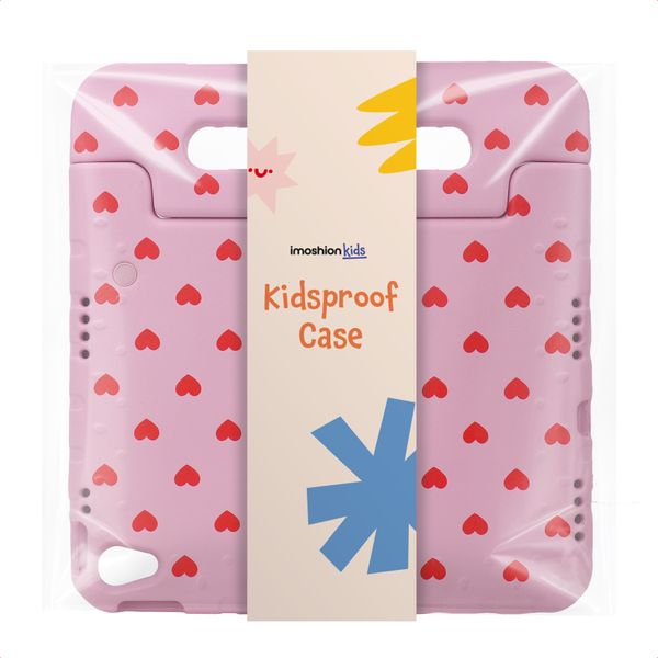 imoshion Cover Posteriore Kidsproof Design con maniglia Apple iPad 9 (2021) 10.2 pollici / iPad 8 (2020) 10.2 pollici / iPad 7 (2019) 10.2 pollici - Cuori rossi