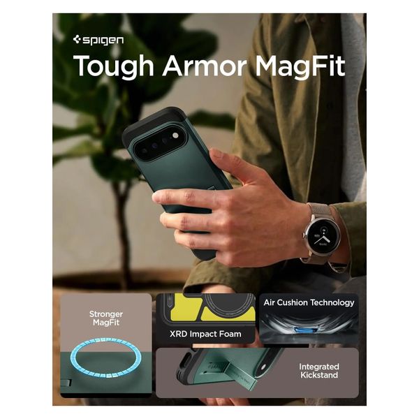 Spigen Cover Posteriore Corazzata Tough con MagSafe Google Pixel 11 Pro XL - Abyss Green