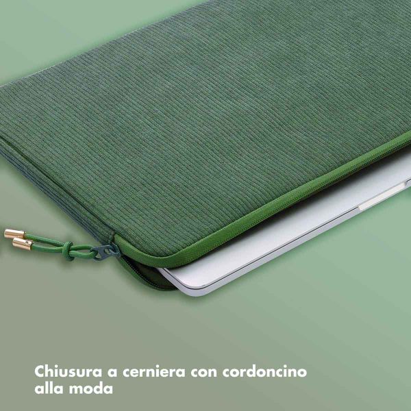 Selencia Cover per laptop in velluto a coste 13-14 pollici - Laptopsleeve - Sage Green