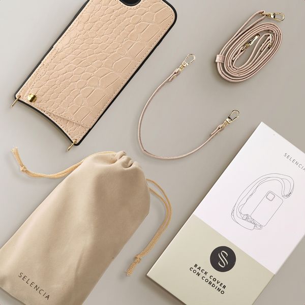 Selencia Cover per telefono Nova Croco con cordino e portacarte Apple iPhone 17e / 16e - Beige