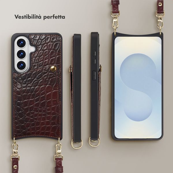 Selencia Cover per telefono Nova Croco con cordino e portacarte Samsung Galaxy S26 - Choco Brown