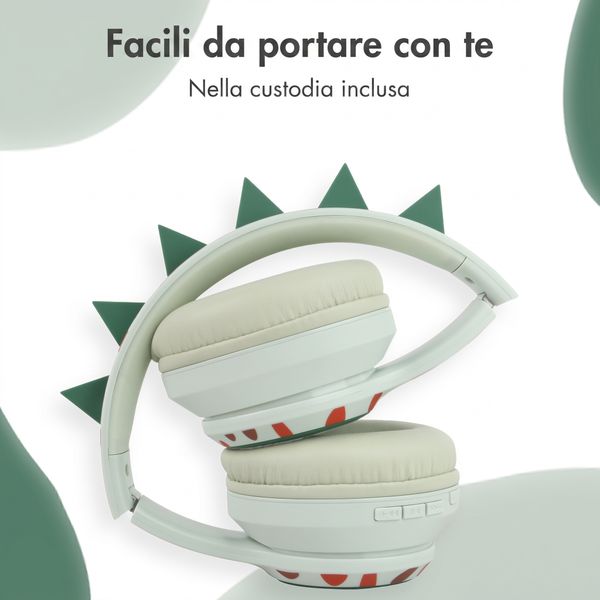 imoshion Cuffie Bluetooth Kids Dino - Cuffie per bambini con limitatore di decibel - Cuffie wireless + cavo AUX - Brown / Orange