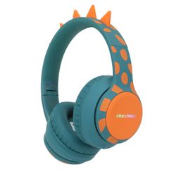 imoshion Cuffie Bluetooth Kids Dino - Cuffie per bambini con limitatore di decibel - Cuffie wireless + cavo AUX - Petrol Green / Orange