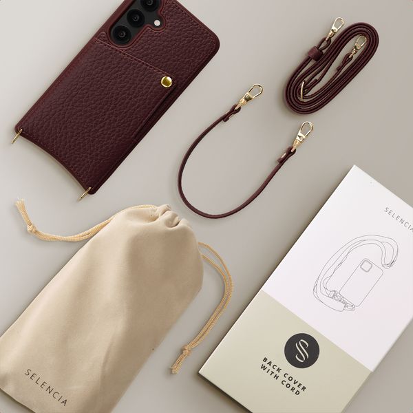 Selencia Cover per telefono Nova con cordino e portacarte Samsung Galaxy S25 / S24 - Bold Burgundy
