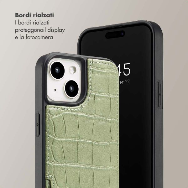 Selencia Cover per telefono Nova Croco con cordino e portacarte Apple iPhone 15 - Sage Green
