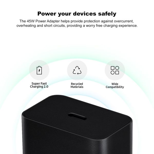 Samsung Adattatore di alimentazione originale con cavo USB-C - Caricatore - Connessione USB-C - Ricarica rapida - 45 Watt - 1,8 metri - Nero