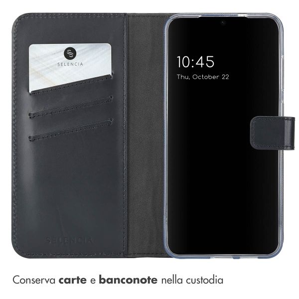 Selencia Cover a libro in vera pelle Samsung Galaxy S25 - Nero