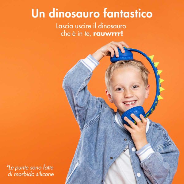 imoshion Cuffie wireless per bambini Dino LED Light - Limitatore di decibel - Con cavo AUX - Cobalt Blue / Lime