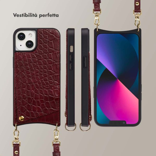 Selencia Cover per telefono Nova Croco con cordino e portacarte Apple iPhone 14 / 13 - Burgundy