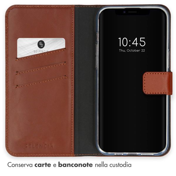 Selencia Cover a libro in vera pelle Apple iPhone 15 - Marrone chiaro