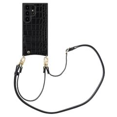 Selencia Cover per telefono Nova Croco con cordino e portacarte Samsung Galaxy S24 Ultra - Nero