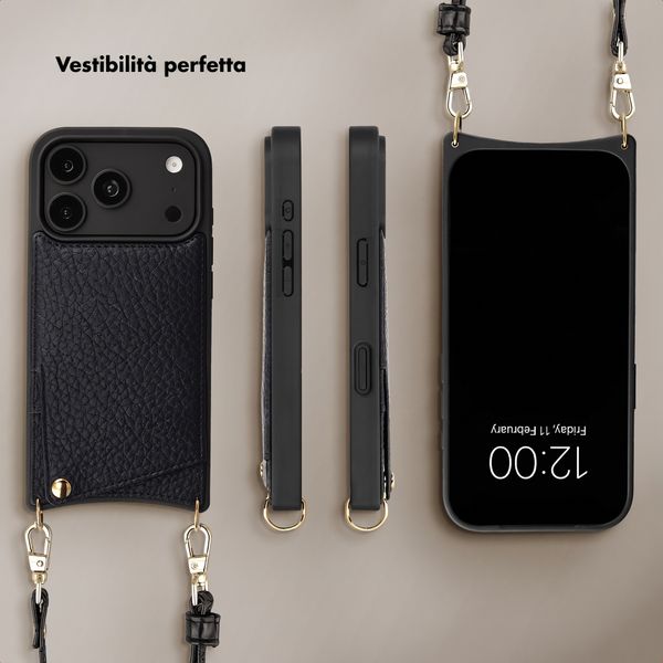 Selencia Cover per telefono Nova con cordino e portacarte Apple iPhone 18 Pro / 17 Pro - Nero