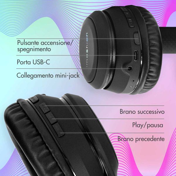 imoshion Cuffie wireless per bambini LED Light Cat Ear - Limitatore di decibel - Con cavo AUX - Nere