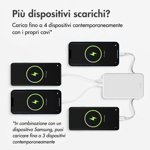 Accezz Powerbank da 10.000 mAh con cavi integrati – Quick Charge e Power Delivery – Bianco