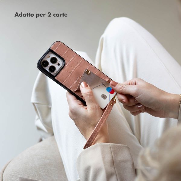 Selencia Cover per telefono Nova Croco con cordino e portacarte Samsung Galaxy S24 - Old Pink
