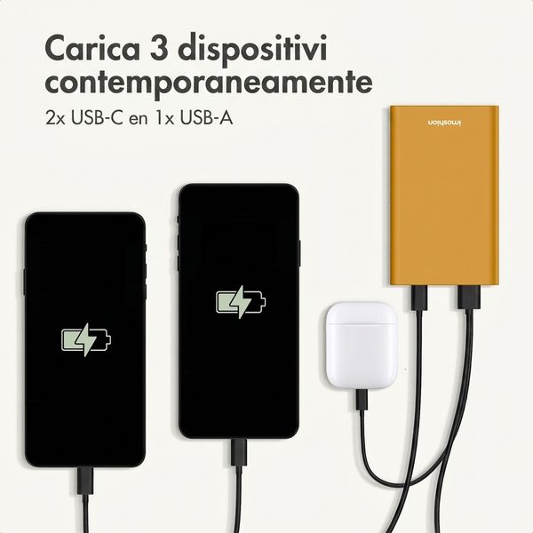 imoshion Powerbank in alluminio Ultra Series 20.000 mAh - Ricarica rapida fino a 33 watt - Oro